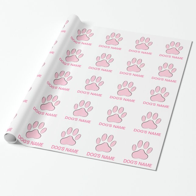 Papel De Presente Pawprint do Cachorro Rosa (Desenrolado)
