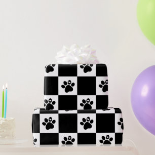 Papel De Presente Pawprint preto e branco quadrado