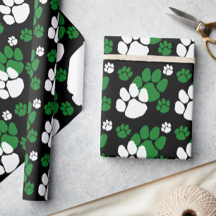 Papel De Presente Pawprint preto, verde e branco