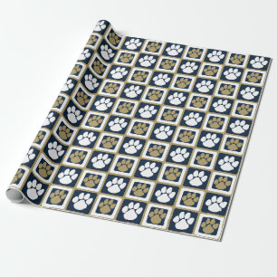 Papel De Presente Pawprint repetitivo azul, branco e Dourado do mari