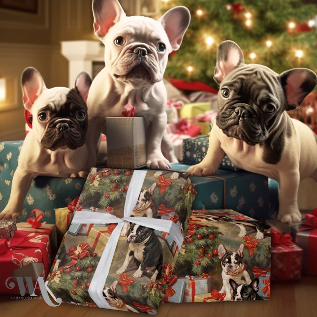 Papel De Presente Paws & apresenta o Natal do Bulldog Francês (Criador carregado)