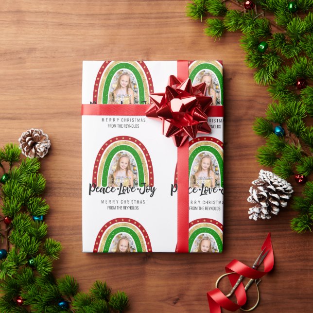 Papel De Presente Paz Amor Alegria Feliz Natal Foto Arco-Íris (Presente de Natal)