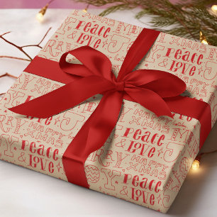 Papel De Presente Paz Amor Alegria Feliz Natal Tipografia Vermelha