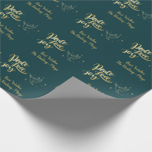 Papel De Presente Paz Amor Alegria Natal Verde e Dourado Personaliza