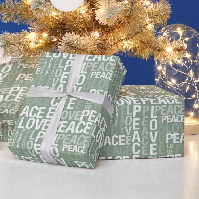 Papel De Presente Paz Amor Natal Verde Branco (Feriados)