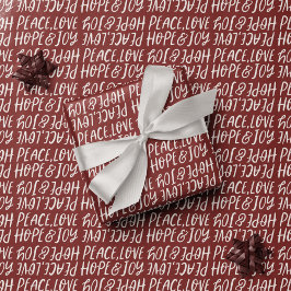 Papel De Presente Paz de Natal amor esperança alegria tipo maroon Na