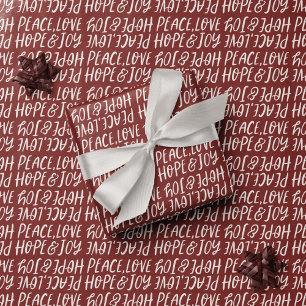 Papel De Presente Paz de Natal amor esperança alegria tipo maroon Na