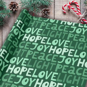 Papel De Presente Paz de Natal Joy Hope Love Light Green Standard