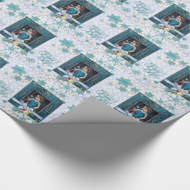 Papel De Presente Paz e alegria no azul com sua foto (Ponta)