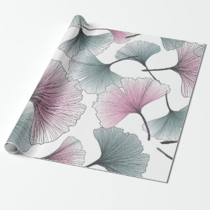Papel De Presente Pé sem soldadura de fundo gingko biloba desenhada