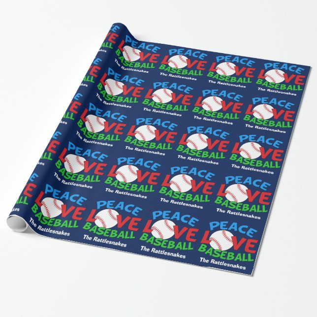 Papel De Presente Peace Love Baseball Custom Team Natal (Desenrolado)