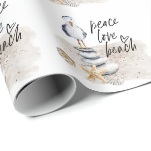Papel De Presente Peace Love Beach Seagull Coastal