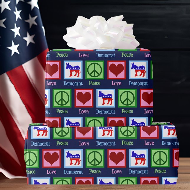 Papel De Presente Peace Love Democrat Donkey Christmas (Criador carregado)