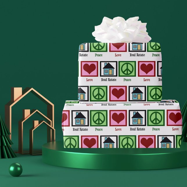 Papel De Presente Peace Love Real Estate Realce Christmas (Criador carregado)