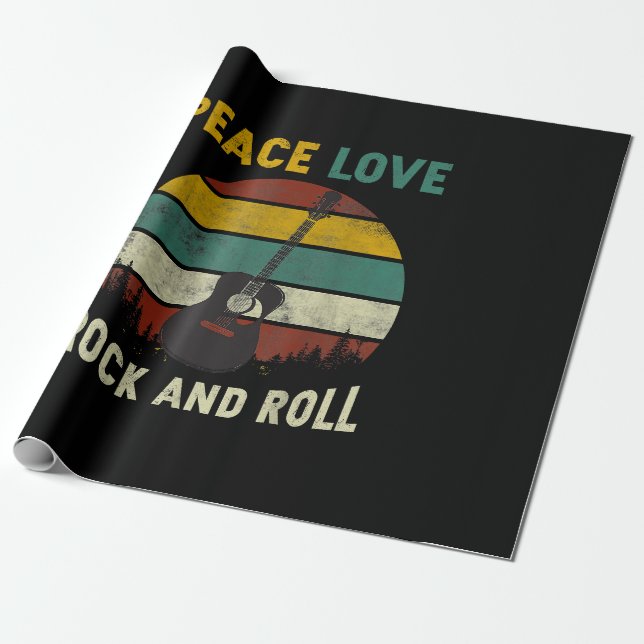 Papel De Presente Peace Love & Rock & Roll Guitar Player V (Desenrolado)
