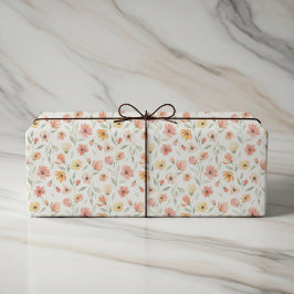 Papel De Presente Peach and Coral Floral Wedding Wrapping Paper