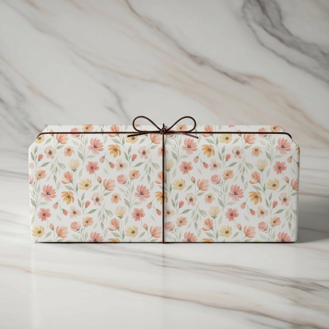 Papel De Presente Peach and Coral Floral Wedding Wrapping Paper (Criador carregado)