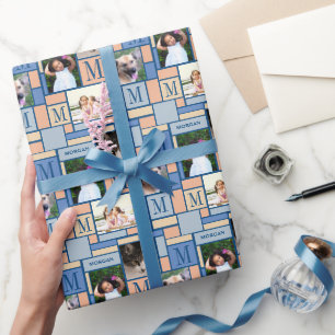 Papel De Presente Peach Blue Colorful Foto do Padrão de Bloco de Co