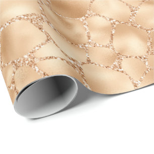 Papel De Presente Peach Dourado Glitter Glam Sparkle Giraffe Impress