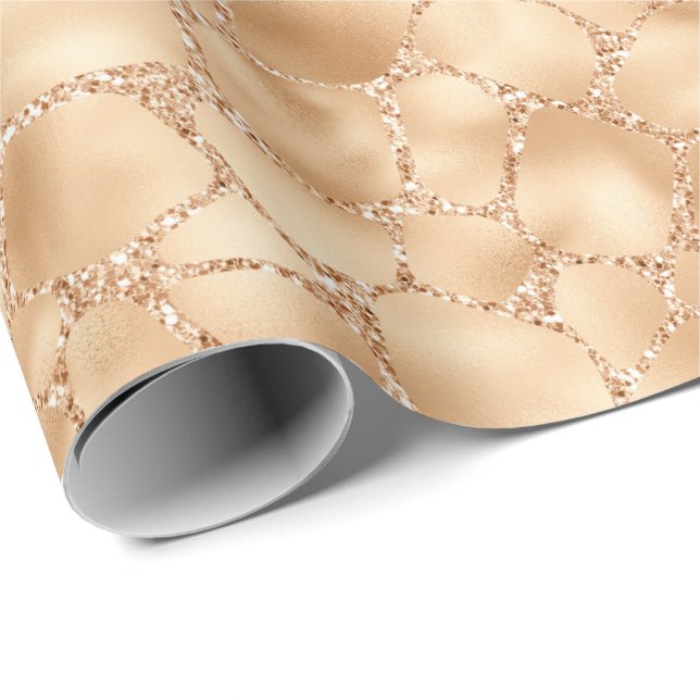 Papel De Presente Peach Dourado Glitter Glam Sparkle Giraffe Impress (Ponta do rolo)