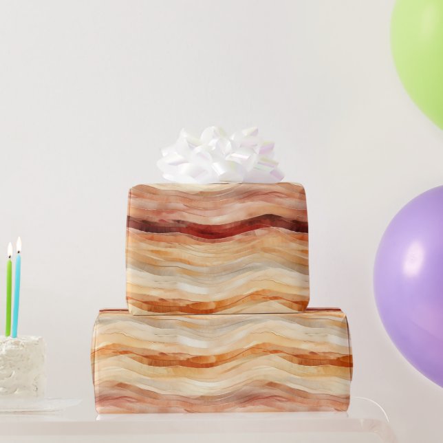Papel De Presente Peach Dusty Cream Ondas Aniversário (Presentes para festas)