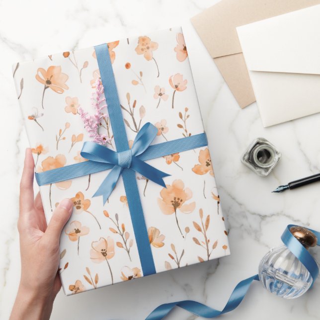 Papel De Presente Peach Flowers Birthday (Presentear)