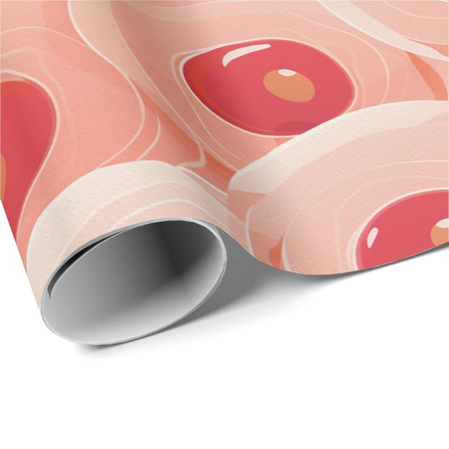 Papel De Presente Peach Fuzz Abstrato Botanical Fruity Padrão 7 (Ponta do rolo)