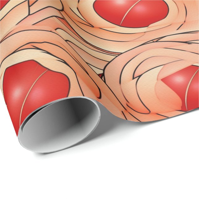 Papel De Presente Peach Fuzz Abstrato Botanical Fruity Pattern 16 (Ponta do rolo)