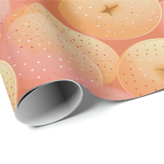 Papel De Presente Peach Fuzz Abstrato Botanical Fruity Pattern 17 (Ponta do rolo)