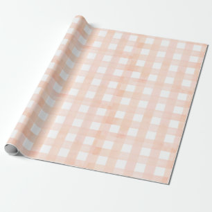 Papel De Presente Peach Gingham Casamento Chá de Bebê Noiva