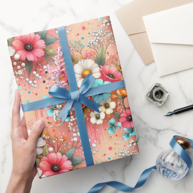 Papel De Presente Peach Petal Bloom (Presentear)