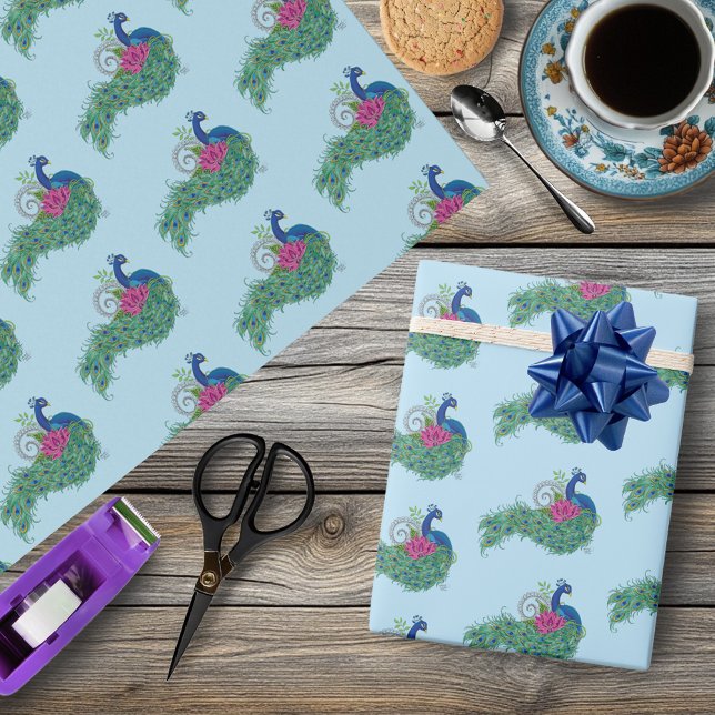 Papel De Presente Peacock Blue Lotus Flower Henna (Criador carregado)