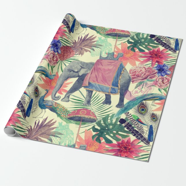 Papel De Presente Peacock Elefante Exótico Bonito (Desenrolado)