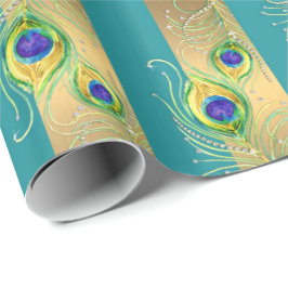 Papel De Presente Peacock Feather Dourada Swirus Barroco Wreath Jewr