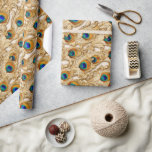 Papel De Presente Peacock penas de ouro moderno nouveau elegante<br><div class="desc">Um belo nouveau de arte inspirou um padrão de repetição sem descontinuidades em ouro, azul e laranja tem penas delicadas de pavão contra um fundo branco cheio de delicados e intrincados detalhes de linha. Este design tem um aspecto eterno e elegante e é ideal para uso profissional e pessoal. Adicione...</div>