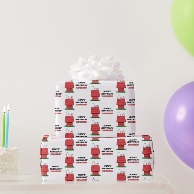 Papel De Presente Peanuts Snoopy Dog House Birthday Wrapping Paper (Presentes para festas)
