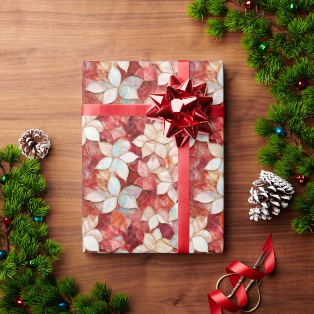 Papel De Presente Pearl Vermelho Floral (Presente de Natal)