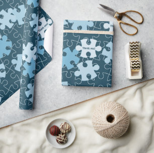 Papel De Presente Peças de Quebra-Cabeça Divertidas em Azul Personal