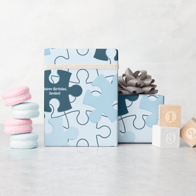 Papel De Presente Peças de Quebra-Cabeça Divertidas Personalizadas F (Chá de bebê)
