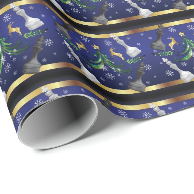 Papel De Presente Peças de xadrez de Natal - Árvore de Natal em Floc (Ponta do rolo)
