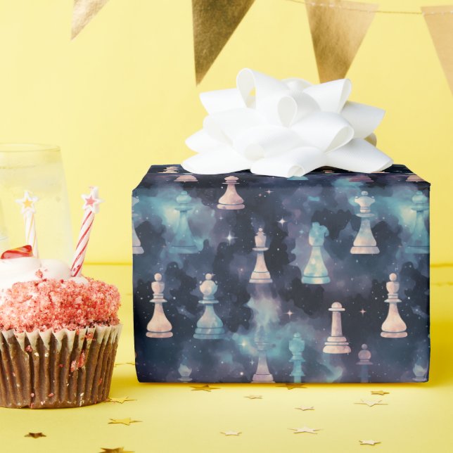 Papel De Presente Peças de Xadrez Nova Galáxia Nebulosa Moderna Espa (Festa de aniversário)