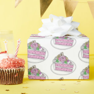 Papel De Presente Pedaço de Bolo com Flores e Butterifes