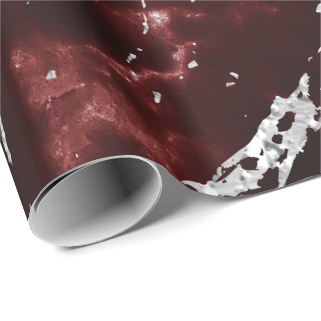 Papel De Presente Pedra de Cinza Vermelho Marble Silver Burgundy (Ponta do rolo)