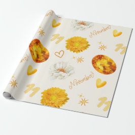 Papel De Presente Pedra e Flor de Nascimento de Novembro | Aquarela
