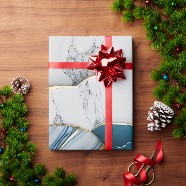 Papel De Presente Pedra Marble Branca legal Turquesa Dourada (Presente de Natal)