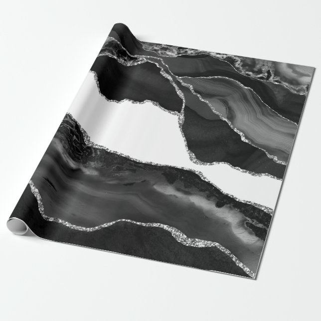 Papel De Presente Pedra Moderna de Tendência Moderna do Agate Preto  (Desenrolado)