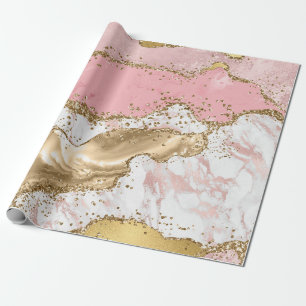 Papel De Presente Pedra Rosa e Branca com Ágata Brilhante Dourada