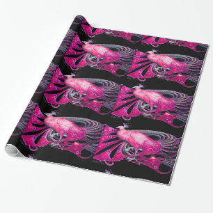 PAPEL DE PRESENTE PEDRAS FÚCSIA COR-DE-ROSA ELEGANTES DO PAVÃO E D