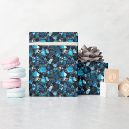 Papel De Presente Pedras Preciosas Azul Escuro