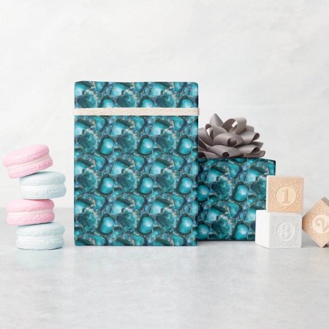Papel De Presente Pedras Preciosas Turquesa (Chá de bebê)
